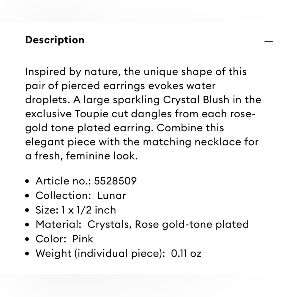 Swarovski Lunar Drop Light Pink Crystal Earrings - Picture 9 of 9